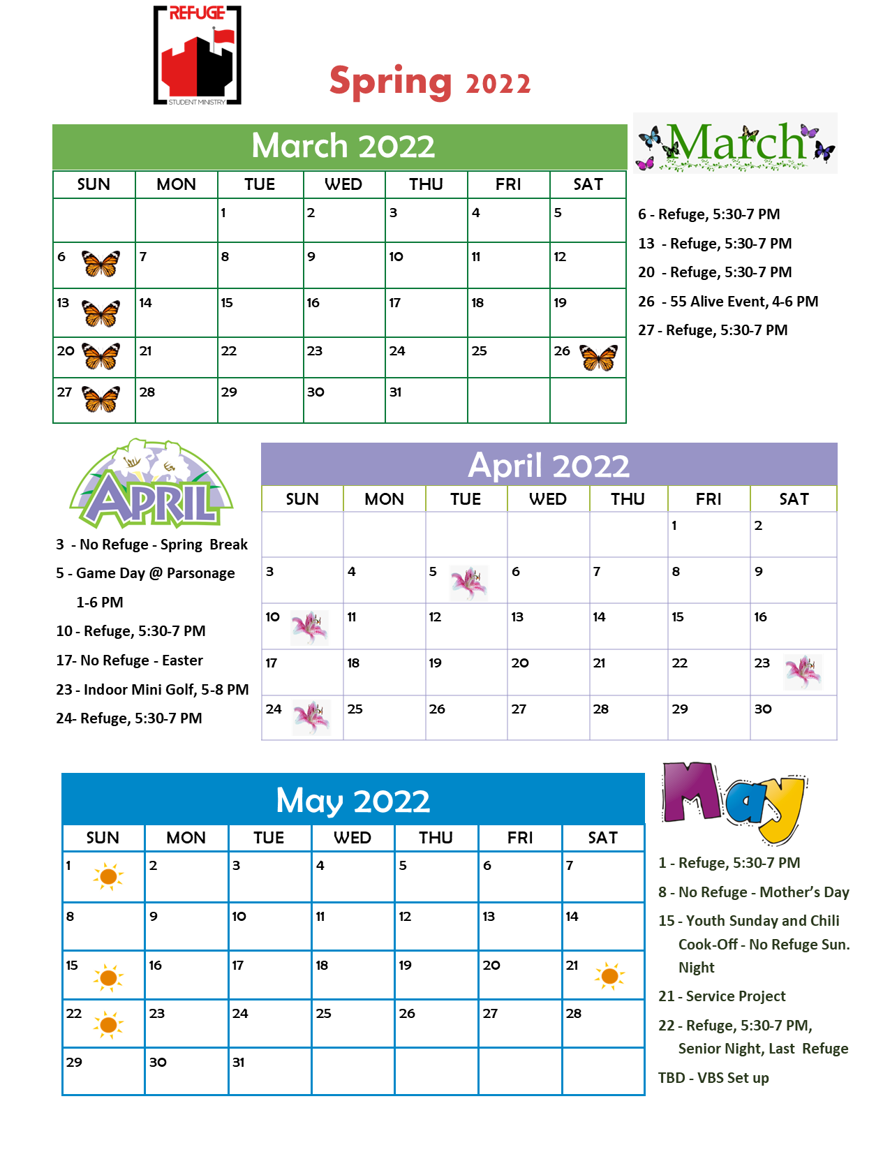 REFUGE Spring 2022 calendar